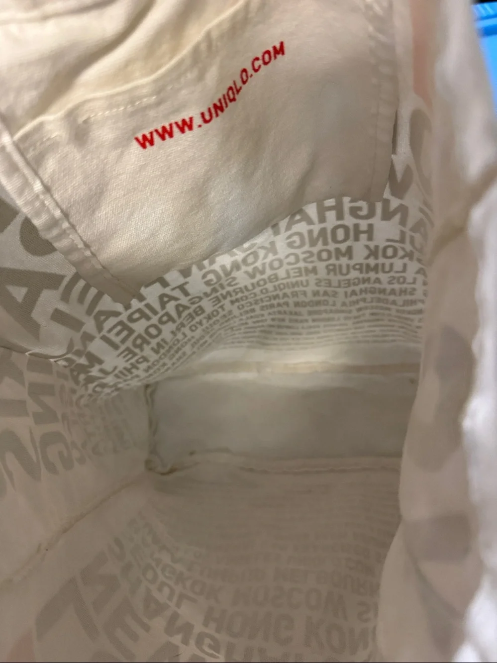 Uniqlo Cream Canvas Tote with Black Text and Red Logo